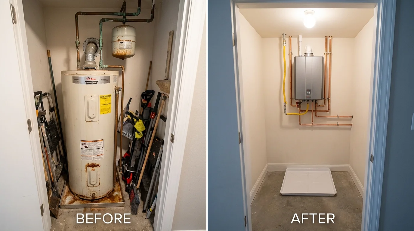 Tank water heater versus wall-mounted tankless unit comparison for Umatilla, OR homeowners